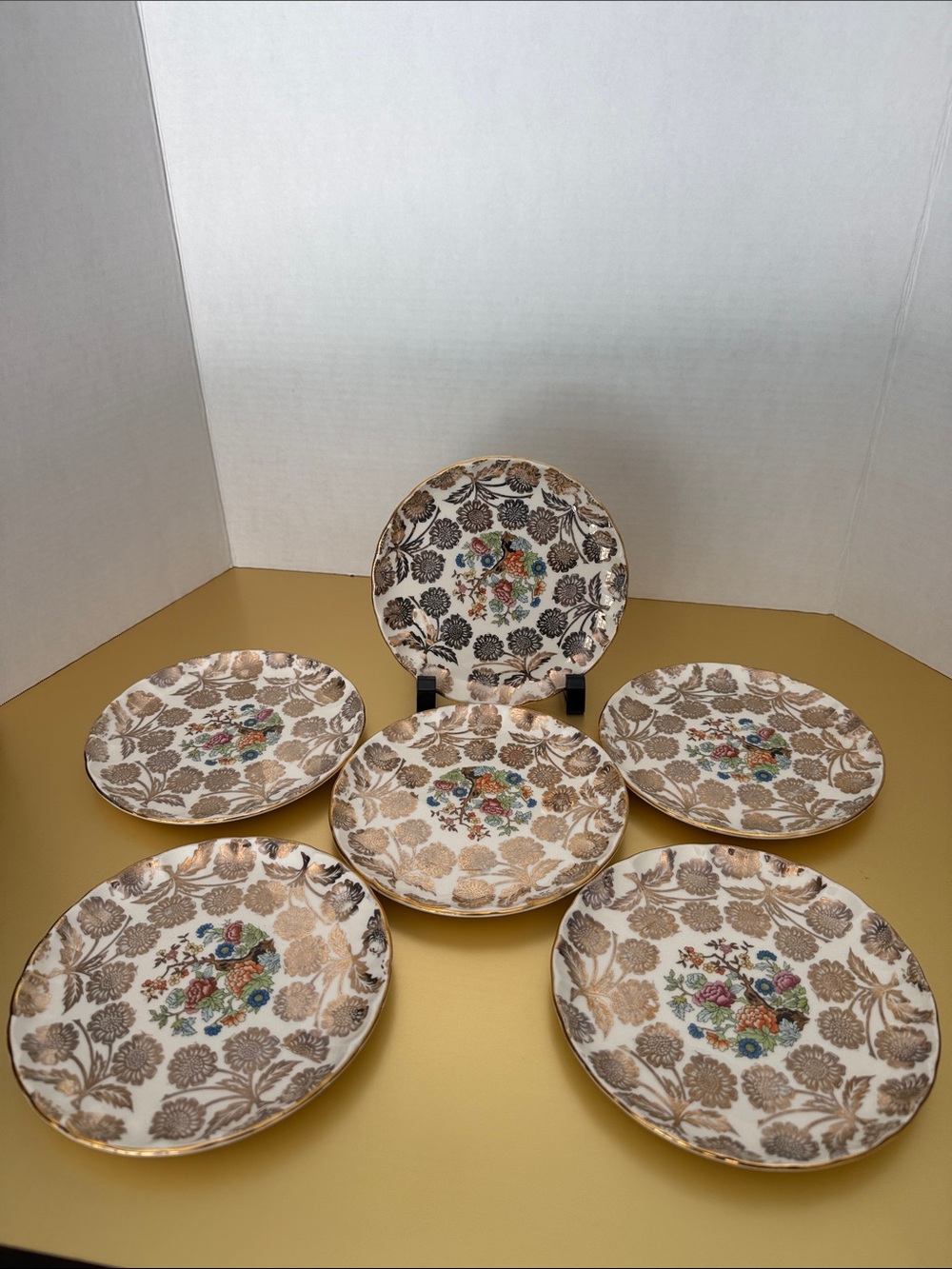 Vintage Floral 22 k Gold Accent Salad Plates - Set of 6